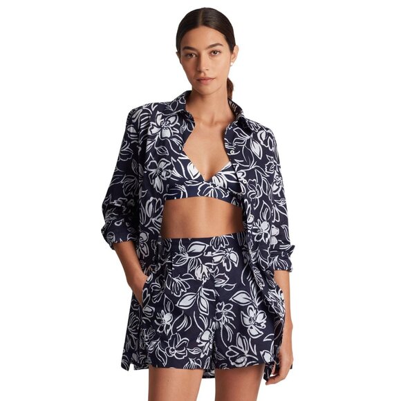 NEW Lauren Ralph Lauren Allora Floral Shirt Cover Up Button Up Floral Blue L - Picture 5 of 7